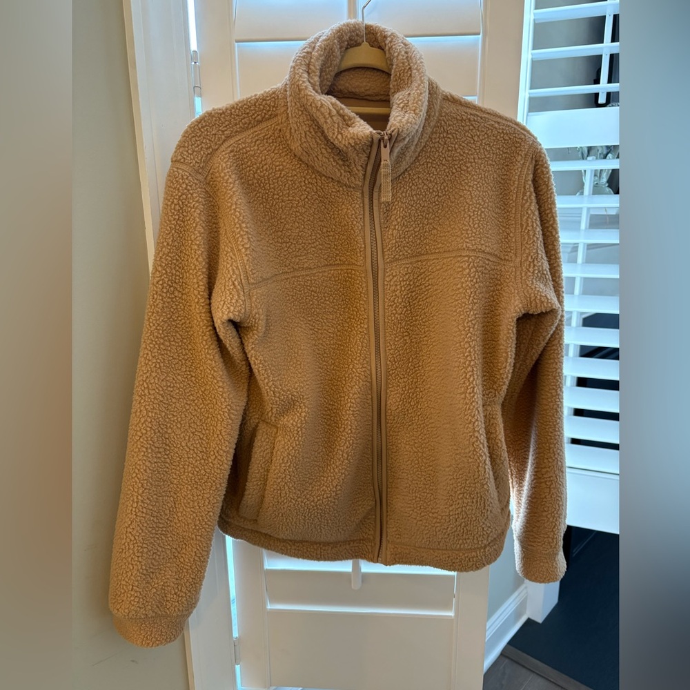 Comfy zip up teddy fleece, golden color tan